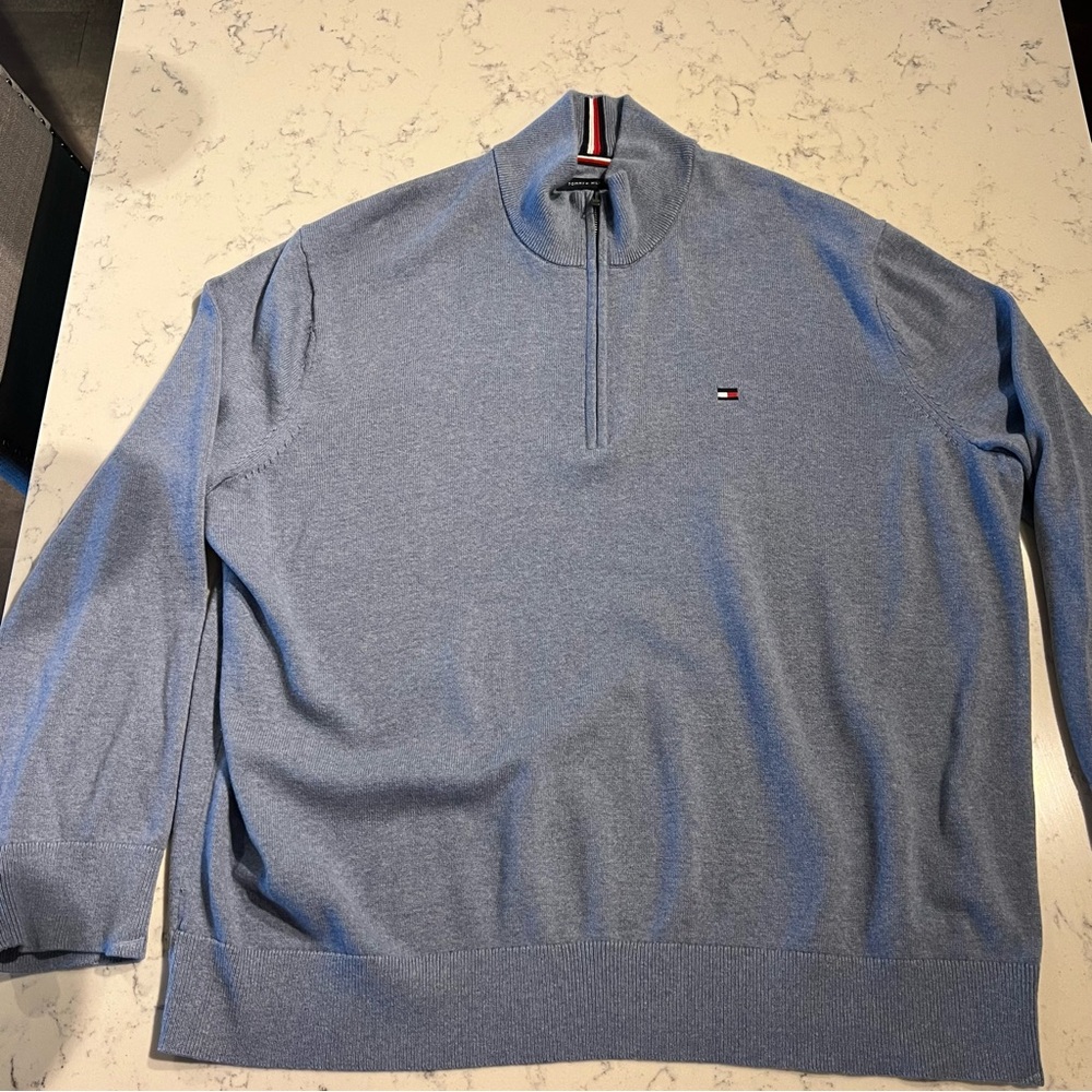 Men's Tommy Hilfiger Combed-Cotton Quarter-Zip Sweater BLUE Size XXXL - Picture 2 of 9